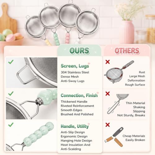 4 Pcs 3.1 in Mini Fine Mesh Strainer Set with Ceramic Handles
