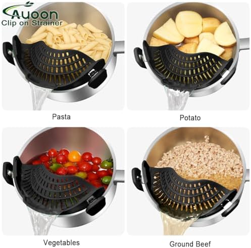 AUOON Clip On Strainer Silicone for All Pots and Pans (Black, Large) &
