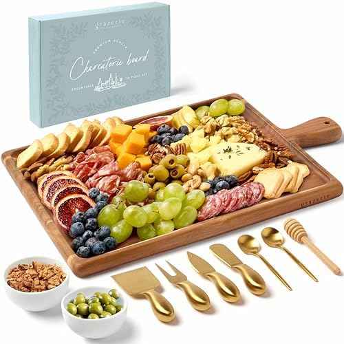 Charcuterie Board Set - Acacia Cheese Board for Serving with Accessories - House Warming Gifts for New Home, Bridal Shower & Wedding Gift, Birthday Gifts for Women