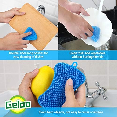 Geloo.Silicone Sponge Dish Brush, 3 Pack