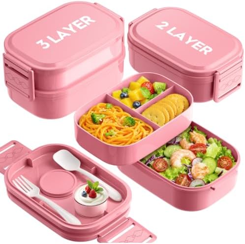Bento Lunch Box, 65 oz 3-Tier Stackable Lunch Container, Adjustable