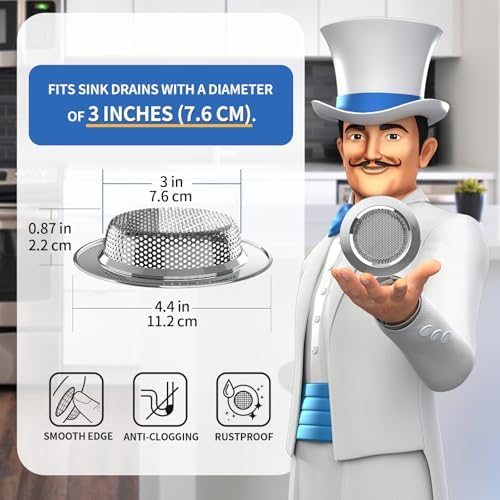 MR.SIGA Stainless Steel Kitchen Sink Strainer, 3 Pack