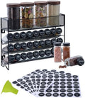 Spice Rack Organizer with 27 Spice Jars with Black Lids