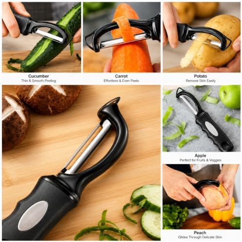 4-Piece Vegetable Peeler Set, Julienne, Swivel, Citrus Peeler & Brush