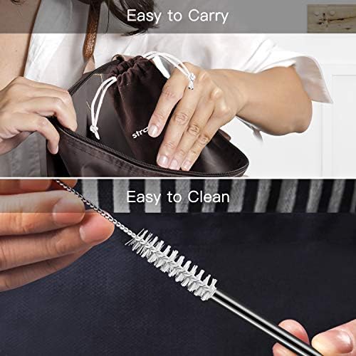 StrawExpert Set of 16 Reusable Stainless Steel Straws with Travel Case