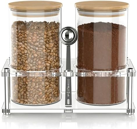 YAGELI Glass Coffee Canister Set with Acrylic Shelf, 2 Pack 44oz