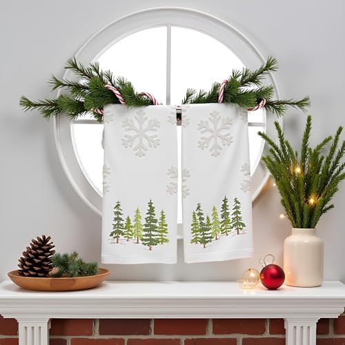 2 Pack Christmas tree Hand Towels 100% Cotton Jacquard snowflake