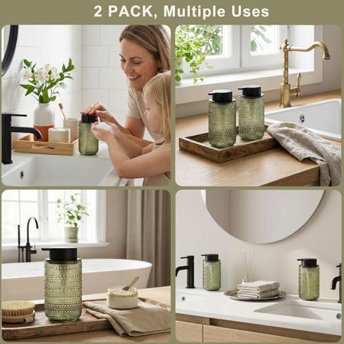 Green Glass Foaming Soap Dispenser, 2 Pack Vintage Foam Hand Soap