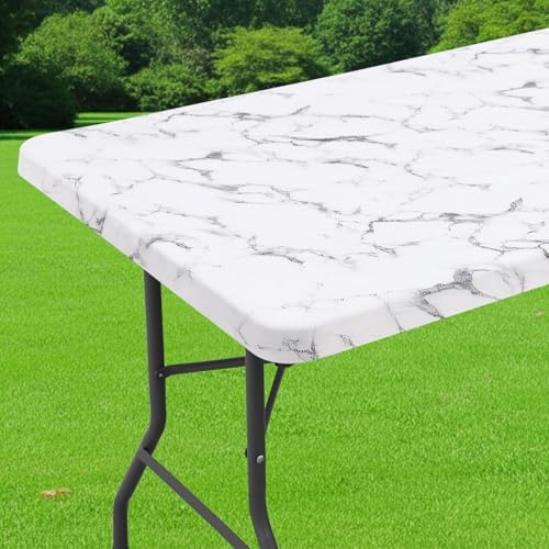 Smiry Spandex Printed 6FT Rectangle Table Cloth, Elastic Fitted Table