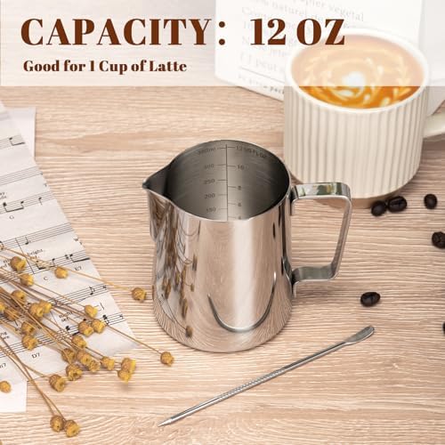 Amrules Milk Frothing Pitcher 12oz Frother Cup Barista Tools, Silver