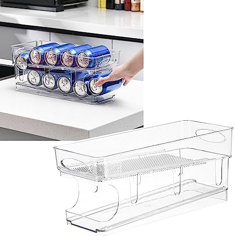 Double Soda Can Dispenser for Refrigerator, Fridge Organizer Stackable
