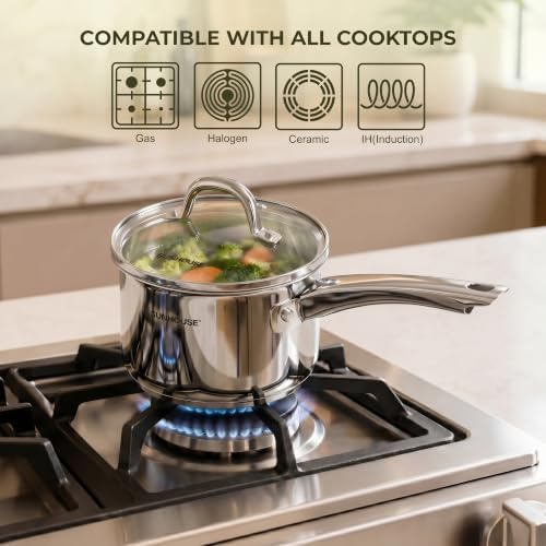 SUNHOUSE 3 QT Stainless Steel Sauce Pan with Lid, Small Pot for
