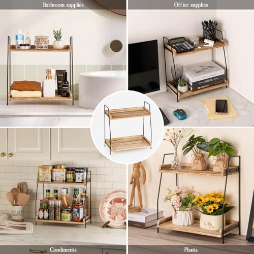 ANBOXIT Countertop Coffee Station Organizer, 2-Tier Wooden Shelf