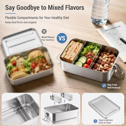 Stainless Steel Bento Box for Adult/Kids, 47oz Leak Proof Lunch Box