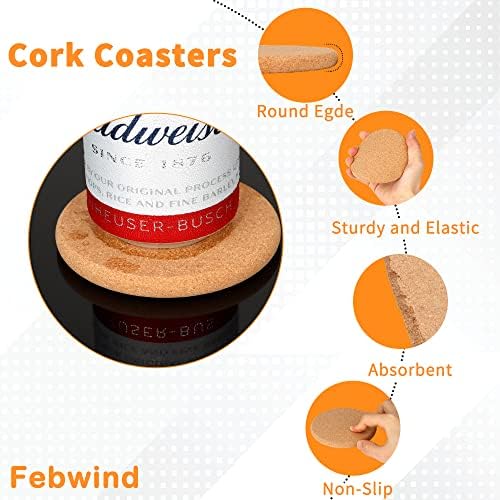 12 Pack 0.4" Ultra Thick Cork Coasters for Drinks 3.9" Diameter