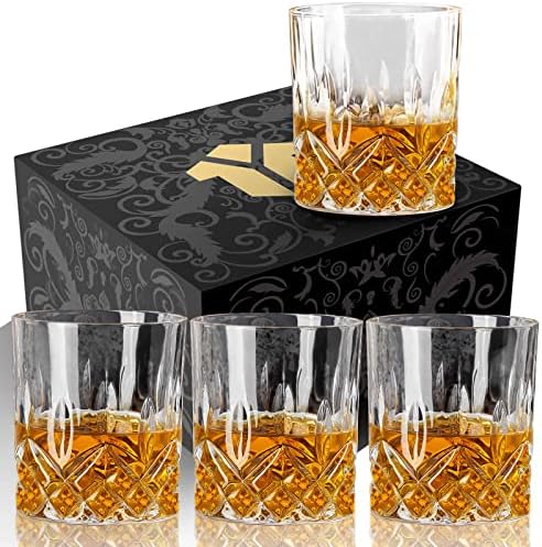 OPAYLY Whiskey Glasses Set of 4, Rocks Glasses, 10 oz Old Fashioned