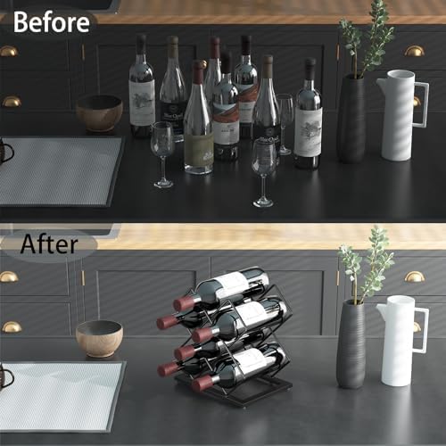 Countertop Wine Rack, 6 Bottles Wine Storage Capacity, Modern Corner