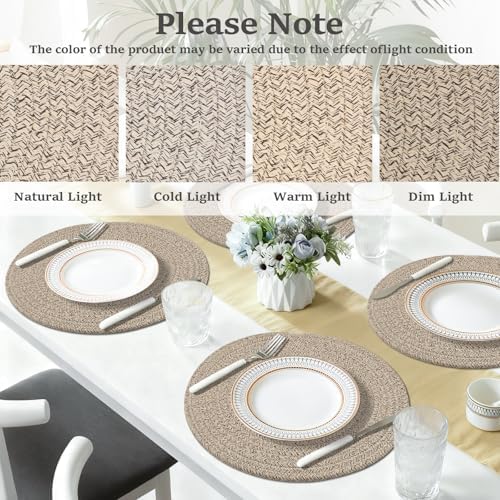 Round Placemats Set of 6, Cotton Rope Woven Table Mats, Hot Pads for