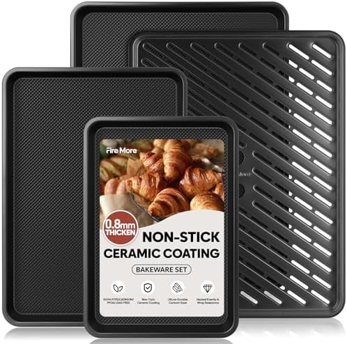 Nonstick Baking Sheet Set with Cooling Rack, 4-Piece Cookie Sheets for
