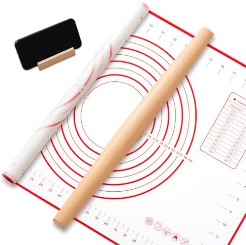 FoldTier Maple French Rolling Pin Set with Silicone Mat and Wood Base