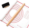 FoldTier Maple French Rolling Pin Set with Silicone Mat and Wood Base