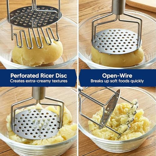 HIC Kitchen Dual-Action Potato Masher And Ricer, 18/8 Stainless Steel