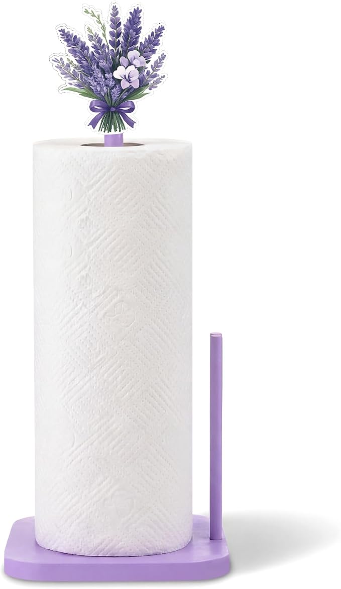 Leinuosen Lavender Paper Towel Holder Farmhouse Lavender Flower Wooden Paper by Leinuosen