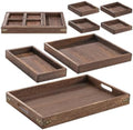 Wood Serving Tray with Handle, Set of 7 Nesting Rectangular Trays for