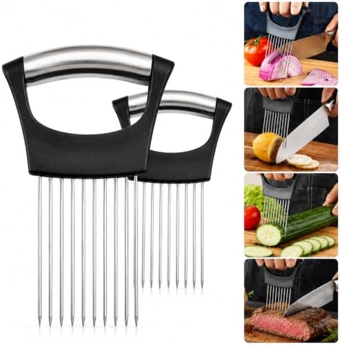 2 PC Stainless Steel Onion Slice Holder, Lemon Slicer Vegetable