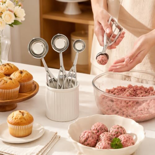 Stainless Steel Cookie and Ice Cream Scoop Set,3 Sizes: 1.622.4 Inches