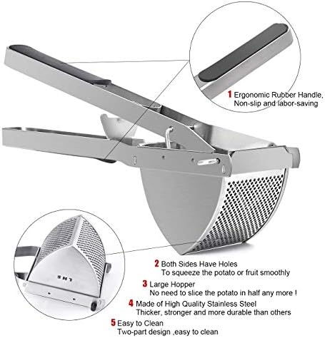 LHS Stainless Steel Potato Ricer and Masher, Heavy Duty Commercial