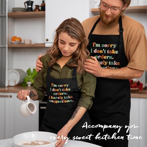 Funny Apron with Pockets for Women Men, Sarcastic Quote I'm Sorry I