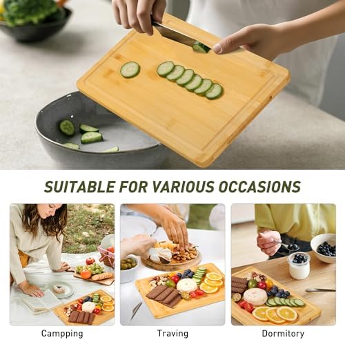 Bamboo Wood Cutting Board for Kitchen 12" x 8" Mini Wooden Charcuterie