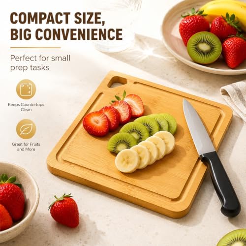 2 Pack Small Bamboo Cutting Boards Set, Mini Square Chopping Boards