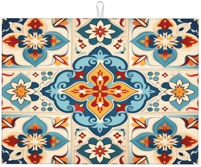 Microfiber Dish Drying Mat For Kitchen Countertop Mexican Damask