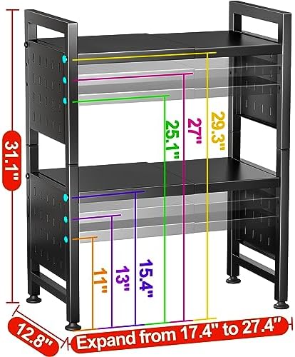 3-Tier Expandable Microwave Stand, 17.4-27.4 Inches, Black