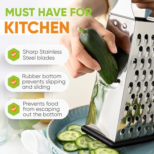 Spring Chef Stainless Steel Cheese Grater, Large Box Grater for
