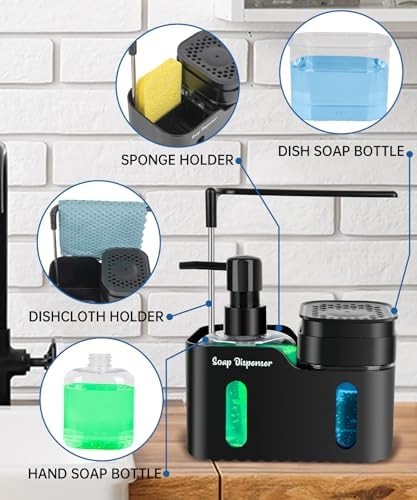 Hand and Dish Soap Dispenser Set, Black
