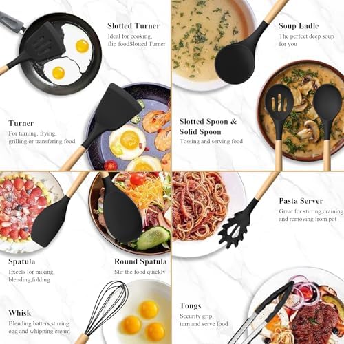 HaWare Silicone Cooking Utensils Set, 10-Piece, Black