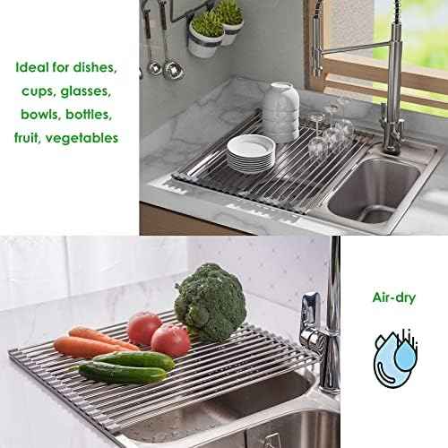Tomorotec Roll Up Dish Drying Rack Over Sink, SUS304 Steel, 17.7x11.5,Gray
