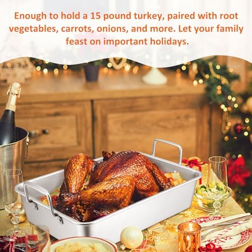 Leonyo 14 Inch Turkey Roasting Pan with Wire Rack, Oven Roaster Pan Tray