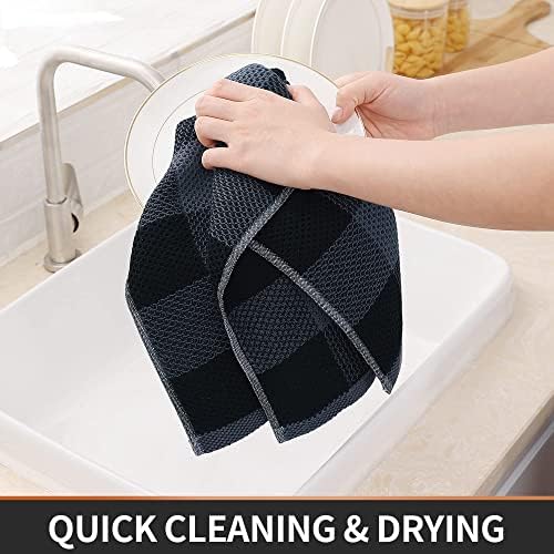 Homaxy 100% Cotton Kitchen Towels and Dishcloths Set of 8, Black &