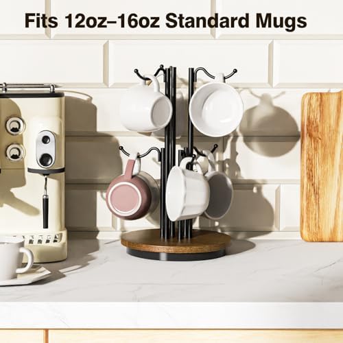 6-Hook 360° Rotating Coffee Mug Tree, Brown