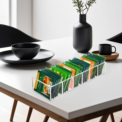 Tasybox Acrylic Tea Bag Organizer - Clear Small Tea Packet Storage Box