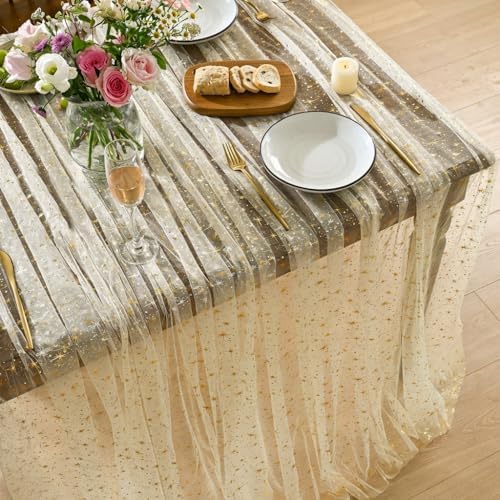 Horaldaily Apricot Gold Sparkling Star Gauze Tablecloth 60x84 Inch