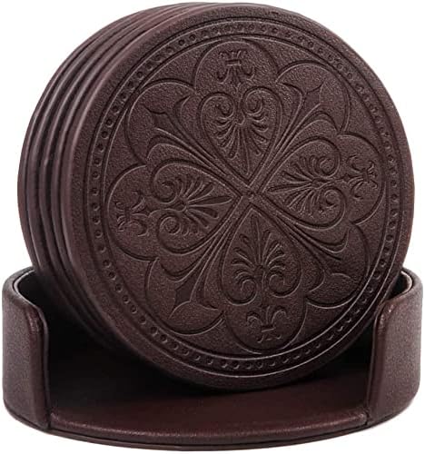 Drink Coasters,PU Leather Bar Beer Beverage Coaster for Drinks Set of