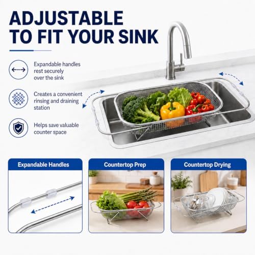 Stainless Steel Telescopic Sink Drainer Basket, Adjustable Width (S)