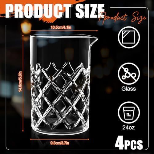 Dandat 4 Pcs 24 oz Cocktail Mixing Glass Thick Base Stirring Glass