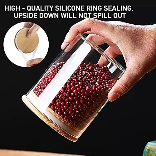 Aoeoe 4 Pack Glass Storage Jars with Airtight Bamboo Lid, 27 OZ Glass