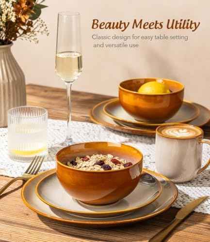 LERATIO Ceramic Dinnerware Sets for 8,24Pcs Porcelain Plates and Bowls Set